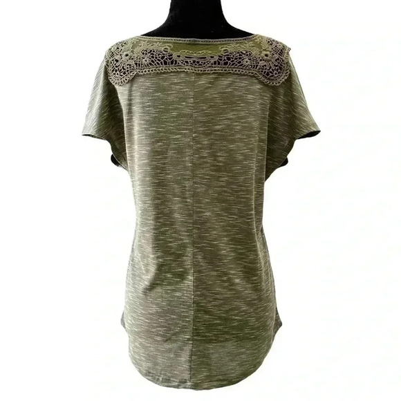 Ricki’s Cap Sleeve T-Shirt Crochet Trim Top Khaki Green Space Dye Small - Picture 2 of 14
